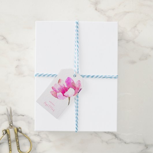Persoonlijke Roze Bloemen Cadeaulabel (Met Touw)