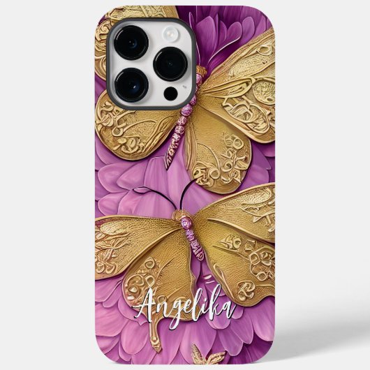 Persoonlijke Roze Bloemen Gouden Vlinders Naam Case-Mate iPhone Case (Achterkant)