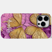 Persoonlijke Roze Bloemen Gouden Vlinders Naam Case-Mate iPhone Case (Achterkant (horizontaal))
