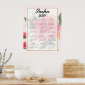 Persoonlijke roze bloemen kalender poster (Keuken)
