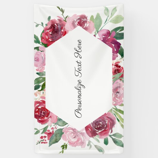 Persoonlijke Roze Bloemenbanner  Spandoek (Verticaal)