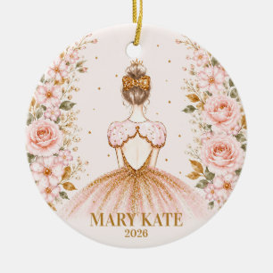 Persoonlijke Roze Bloemige Ballerina Kerst Keramisch Ornament