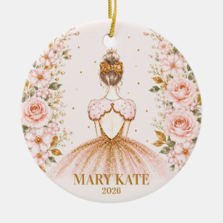 Persoonlijke Roze Bloemige Ballerina Kerst Keramisch Ornament