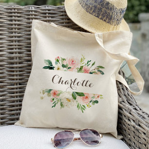 Persoonlijke Roze Bloemige Boodschappentas Bruidsm Tote Bag