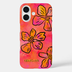 Persoonlijke Roze Bloemige Pop Art iPhone 16 Hoesje