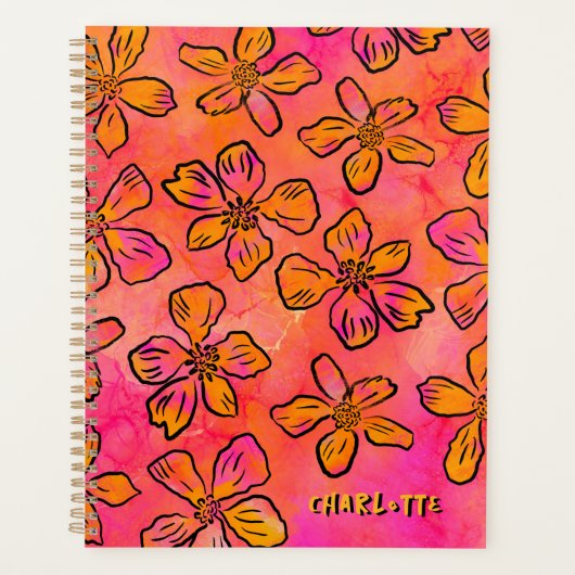 Persoonlijke Roze Bloemige Pop Art Planner (Voorkant)