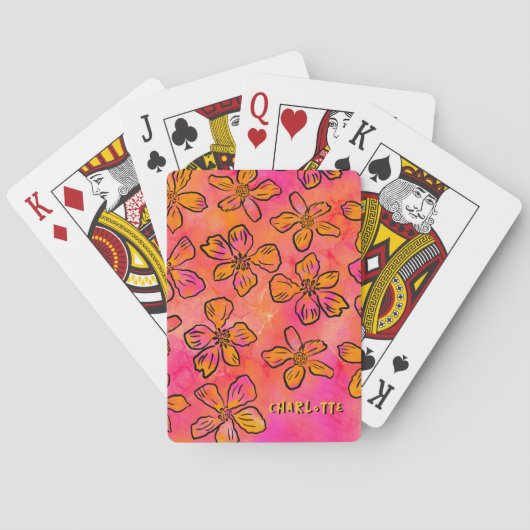 Persoonlijke Roze Bloemige Pop Art Pokerkaarten (Achterkant)