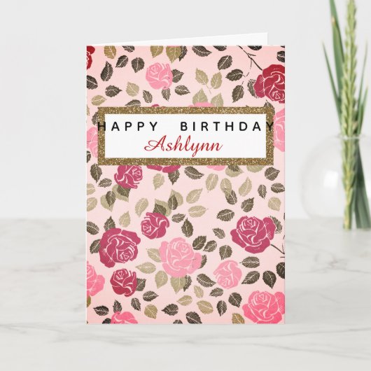 Persoonlijke Roze Bloemige Verjaardag Kaart (Voorkant)