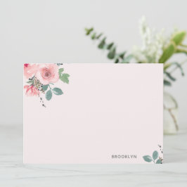 Persoonlijke Roze Bloemige Waterverf Plat Notitiek Notitiekaartje