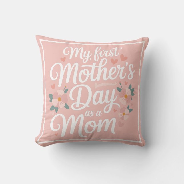 Persoonlijke Roze Bloemstuk Eerste Moederdag  Kussen (Voorkant)