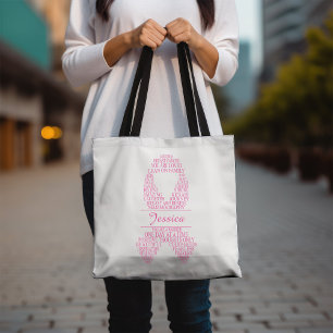 Persoonlijke Roze Borstkanker Typografie Tote Bag