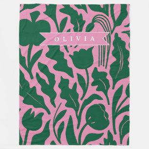 Persoonlijke Roze Botanische Bloem Naam Cadeau Fleece Deken