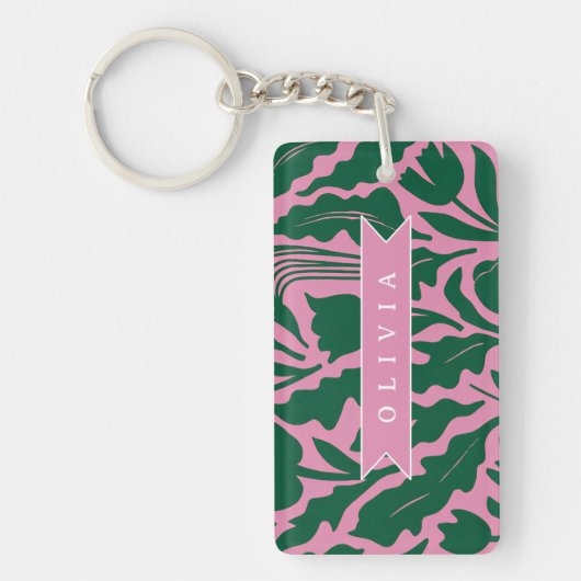 Persoonlijke Roze Botanische Bloem Naam Cadeau Sleutelhanger (Voorkant)