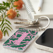 Persoonlijke Roze Botanische Bloem Naam Cadeau Sleutelhanger (Voorkant Rechts)