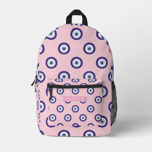 Persoonlijke Roze Boze Oog Patroon Cadeaus Met Naa Bedrukte Rugzak (Voorkant)