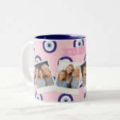 Persoonlijke Roze Boze Oog Patroon Cadeaus Met Naa Tweekleurige Koffiemok (Voorkant links)