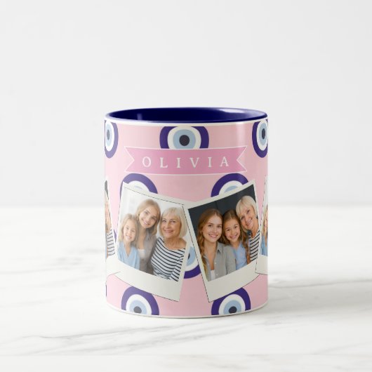 Persoonlijke Roze Boze Oog Patroon Cadeaus Met Naa Tweekleurige Koffiemok (Center)
