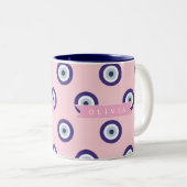 Persoonlijke Roze Boze Oog Patroon Geschenken Met Tweekleurige Koffiemok (Voorkant rechts)