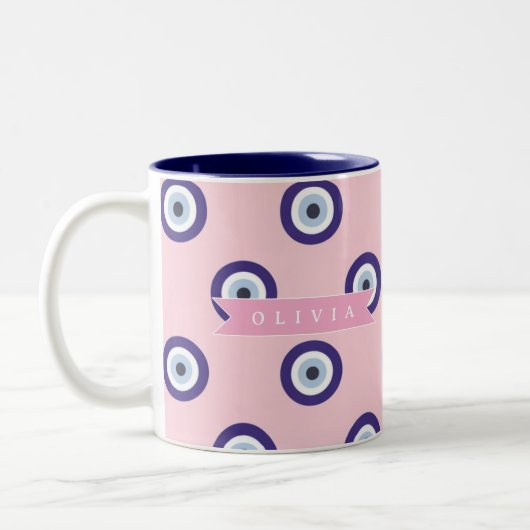 Persoonlijke Roze Boze Oog Patroon Geschenken Met Tweekleurige Koffiemok (Links)