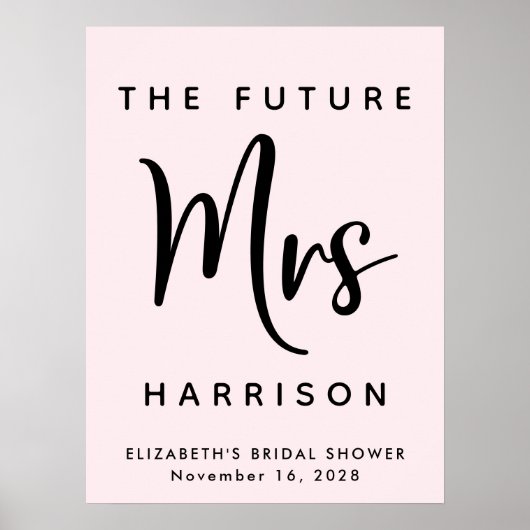 Persoonlijke Roze Bruidsfeest Toekomstige Mrs Poster (Voorkant)