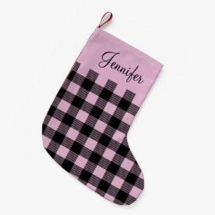 Persoonlijke Roze Buffalo Plaid Cadeaushort Kleine Kerstsok