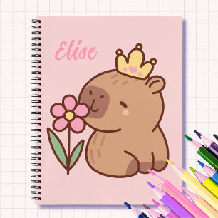 Persoonlijke roze cartoon capybara-prinses meisjes notitieboek