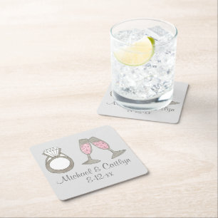 Persoonlijke roze champagne Diamond Wedding Ring Kartonnen Onderzetters