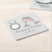 Persoonlijke roze champagne Diamond Wedding Ring Kartonnen Onderzetters (Schuin)