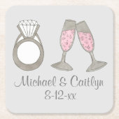 Persoonlijke roze champagne Diamond Wedding Ring Kartonnen Onderzetters (Voorkant)