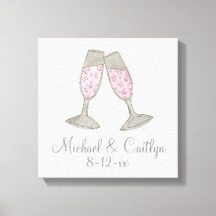 Persoonlijke roze champagne Wedding Gift Wall Art Canvas Afdruk