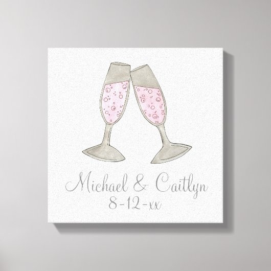 Persoonlijke roze champagne Wedding Gift Wall Art Canvas Afdruk (Voorkant)