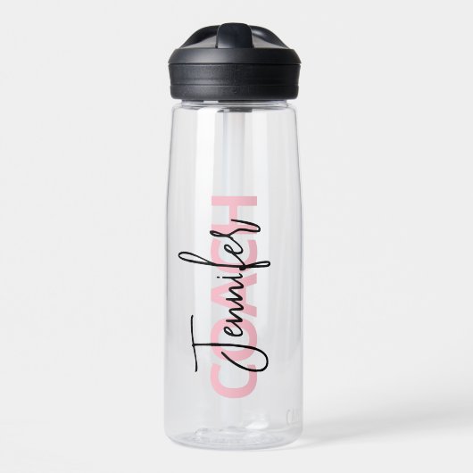 Persoonlijke Roze Coach Typografie Waterfles (Voorkant)