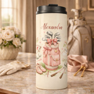 Persoonlijke Roze Coquette Golf Monogram Thermosbeker