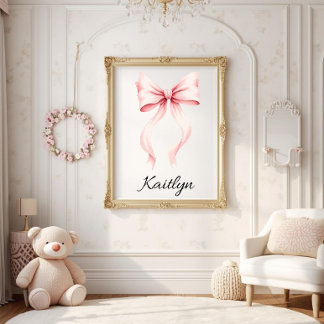 Persoonlijke Roze Coquette Strik Nursery Muurkunst Poster