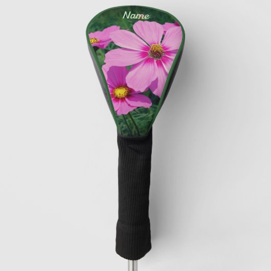 Persoonlijke Roze Cosmos Bloemen Golfheadcover (Voorkant)