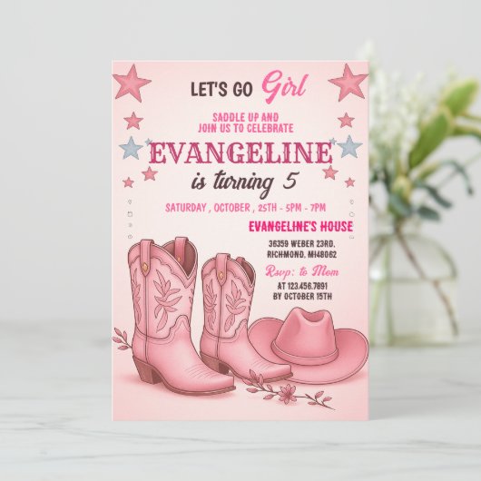 Persoonlijke Roze Cowgirl Disco Rodeo Westerne Ver Kaart (Staand voorkant)