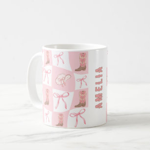 Persoonlijke Roze Cowgirl Laars & Strik Checker  Koffiemok