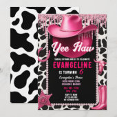 Persoonlijke Roze Cowgirl Verjaardag Uitnodiging (Voorkant / Achterkant)