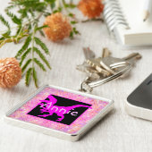 Persoonlijke roze dinosaur verbergen sleutelhanger (Zijkant)