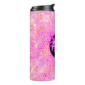 Persoonlijke roze dinosaur verbergen thermosbeker (Gedraaid links)