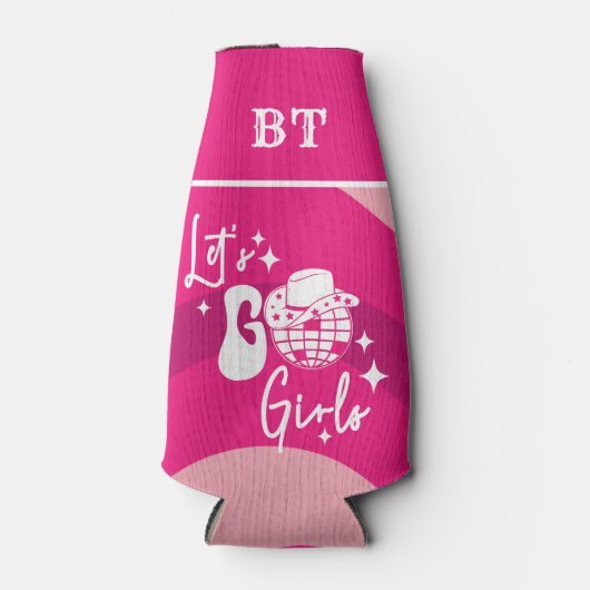 Persoonlijke Roze Disco Cowgirl Let's Go Girls Flesjeskoeler (Voorkant)
