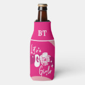 Persoonlijke Roze Disco Cowgirl Let's Go Girls Flesjeskoeler (Fles Voorkant)