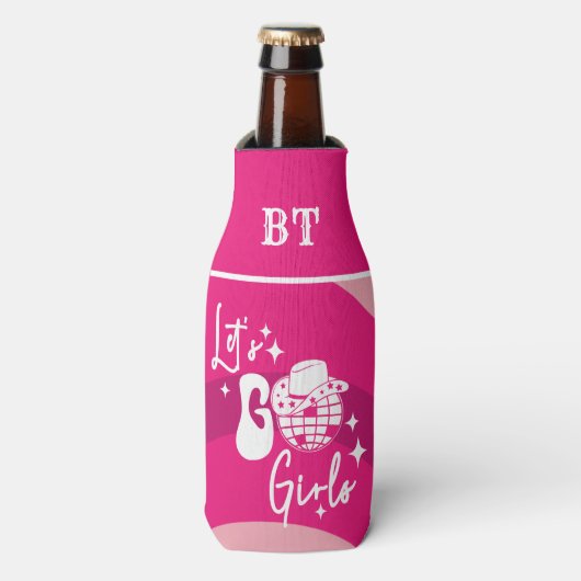Persoonlijke Roze Disco Cowgirl Let's Go Girls Flesjeskoeler (Fles Voorkant)