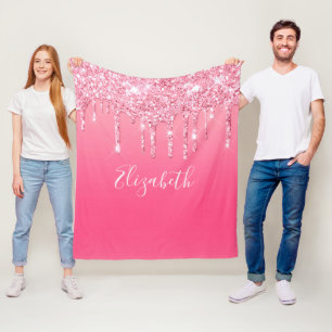 Persoonlijke Roze Drip Glitter Meisjesachtige Tren Fleece Deken