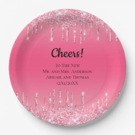 Persoonlijke Roze Druppelende Glitters Trendige Tr Papieren Bordje