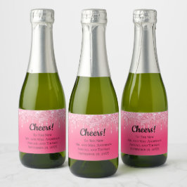 Persoonlijke Roze Druppelende Glitters Trendige Tr Sparkling Wijnetiket