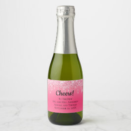 Persoonlijke Roze Druppelende Glitters Trendige Tr Sparkling Wijnetiket