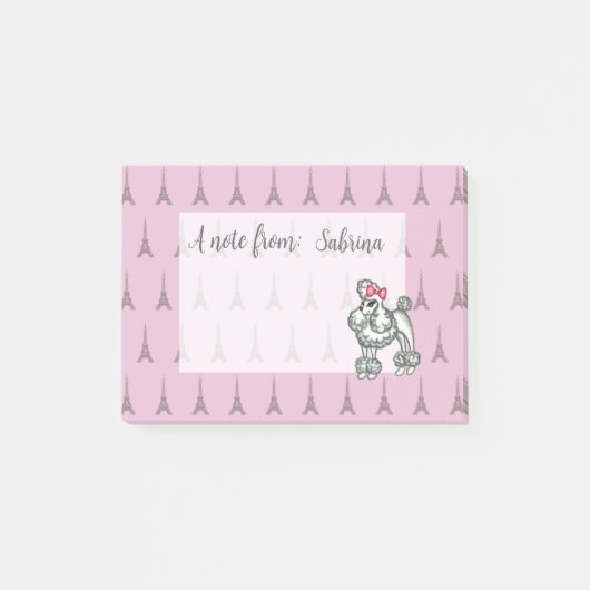 Persoonlijke Roze Eiffeltoren Poodle Notitieblok Post-it® Notes (Voorkant)