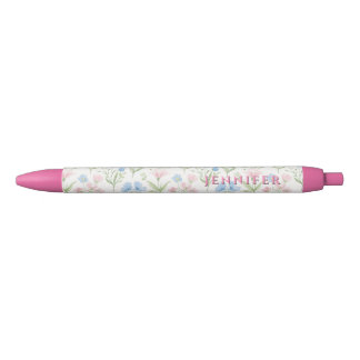 Persoonlijke Roze en Blauwe Grandmillennial Bloeme Rode Inkt Pen