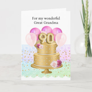 Persoonlijke Roze en Gouden 90ste Verjaardag Kaart
